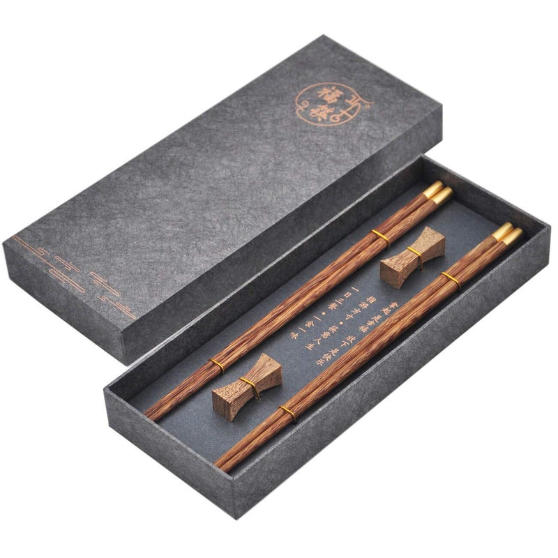 Kenpal Wooden Chopsticks Reusable with Case, Chinese Chop Sticks Set with Holder 2 Pair (Wenge) - Image 2
